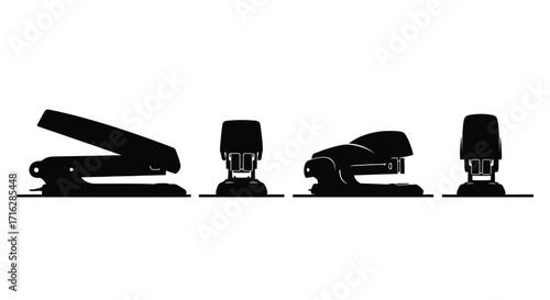 Office staplers and hole punches silhouette set isolated on vector