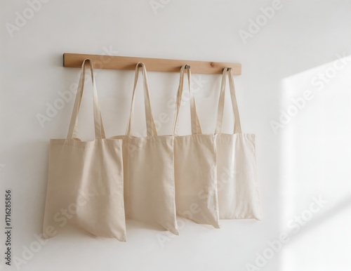 Wallpaper Mural Four blank beige canvas tote bags Torontodigital.ca