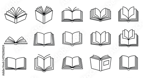 Collection of hand drawn open books sketches symbolizing knowledge education and literature diverse styles vector