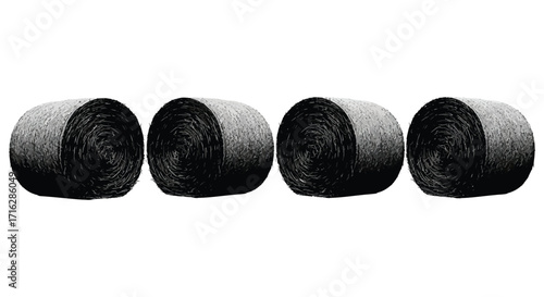 Four black realistic smoke rings floating mid air studio shot isolated vector