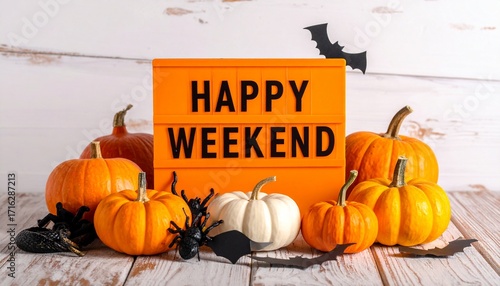 Happy Halloween Weekend Festive Pumpkins and Spooky Decor