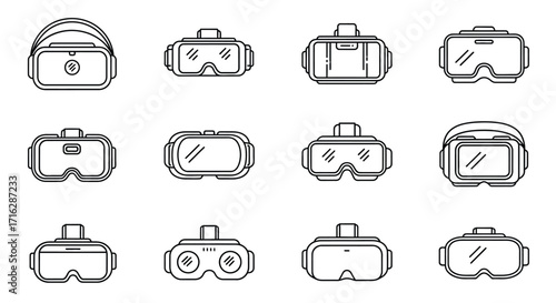 Collection of diverse virtual reality vr headset icons and designs for digital technology applications vector