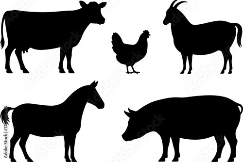 Farm Animal Silhouette Vector Set