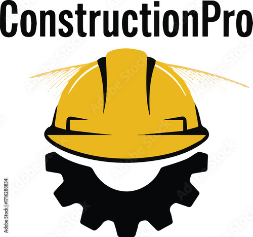Vector art of constructionpro logo with hard hat and gear