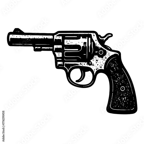 Vintage Revolver Handgun Illustration: Classic Single Action Six-Shooter Iconography with Distressed Grunge Texture – Perfect for Western, Crime, Law Enforcement, or Historical Graphic Design Projects