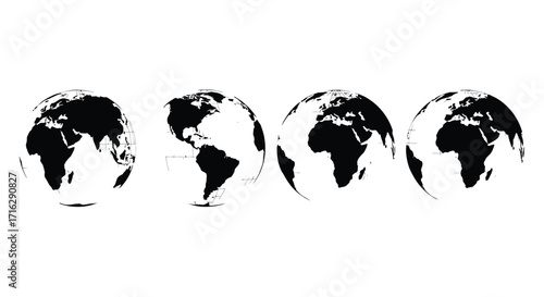 Four detailed globes representing global connectivity technology and worldwide business concepts vector