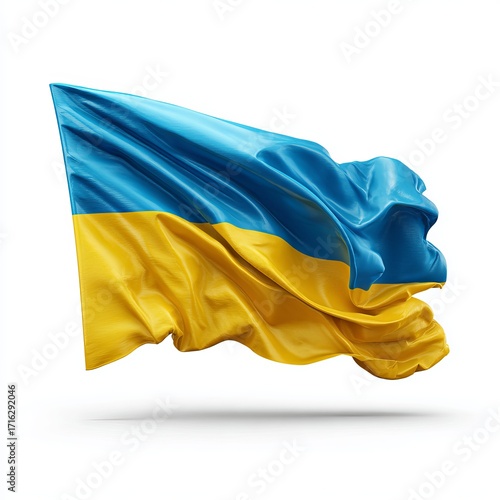 Soaring Ukrainian Flag: A vibrant representation of Ukraine's national pride. A striking studio shot of the iconic blue and yellow flag of Ukraine, caught in a dynamic state of motion.