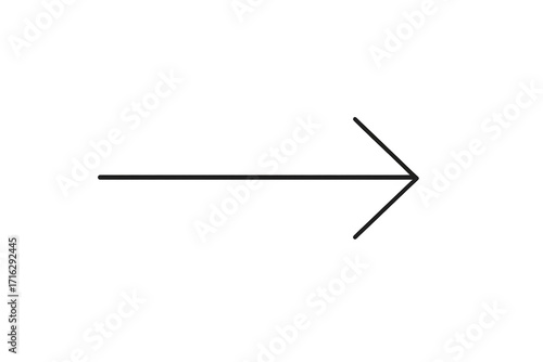 Thin black minimalist arrow pointing right with abstract simple flat style isolated on white