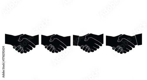 Row of four black handshakes symbolizing business deals cooperation and partnership success vector