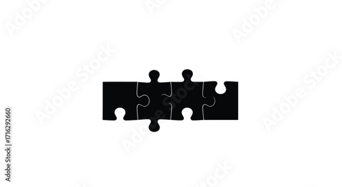Four black puzzle pieces connected symbolizing teamwork collaboration strategy and problem solving vector