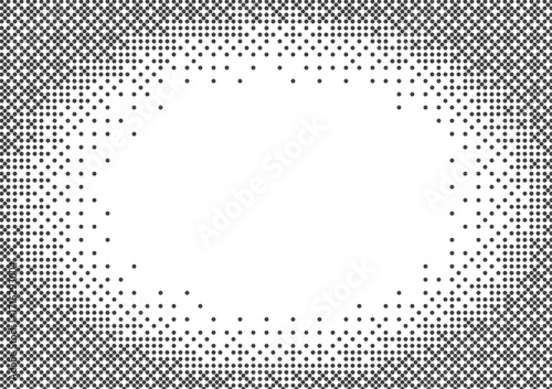 Pixelated bitmap gradient texture border frame isolated on transparent background with copy space. Retro pixel art, black dither pattern, 8 bit background. Vector illustration