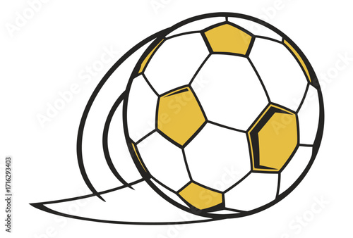 Dynamic soccer ball in motion with swirling trail representing speed and energy sports