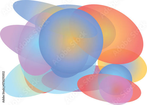 Abstract composition of colorful overlapping ovals and a sphere