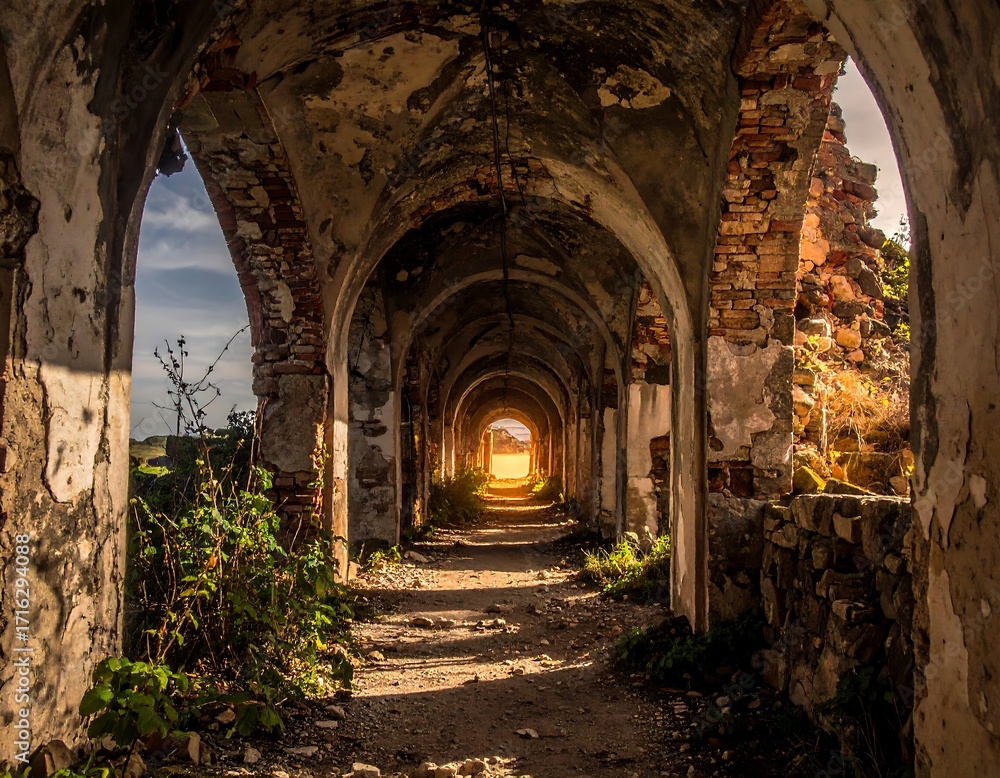 Naklejka premium Sunlit ruin hallway