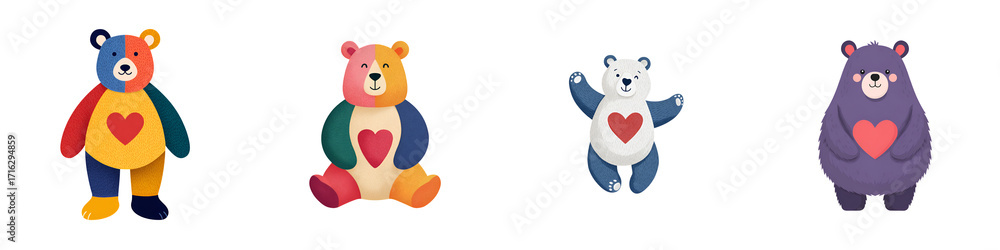 Naklejka premium Cute and Colorful Teddy Bear Collection Isolated on White Background