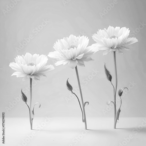 White flowers on a grey background