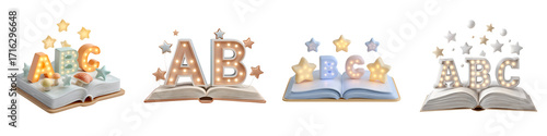 Open Books with Alphabet Lights and Stars