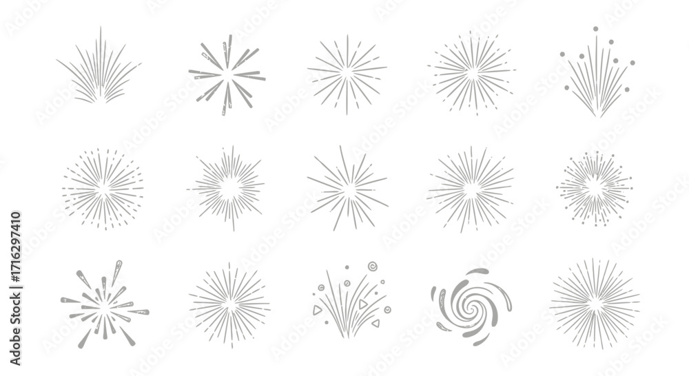 Obraz premium Collection of abstract bursting starbursts and spiral shapes, dynamic graphic elements