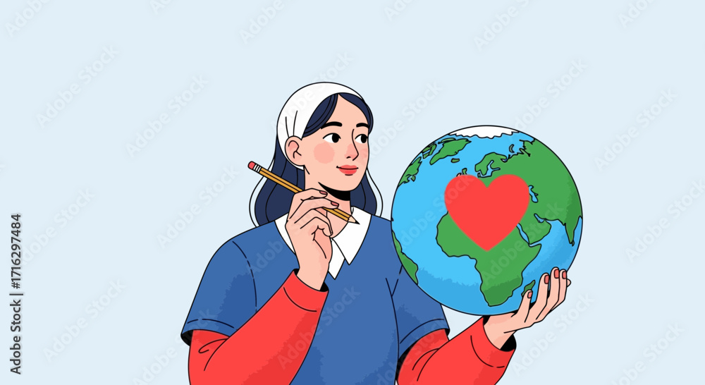 Fototapeta premium World Heart Day Woman Holding Earth Globe with Heart - Awareness for Global Love