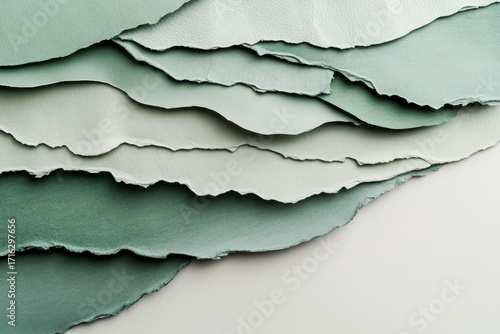 Layered shades of sage green and neutral tones create a textured, abstract design.