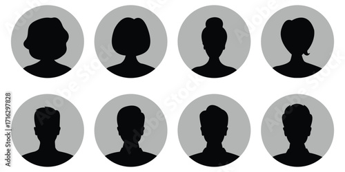 Men and women avatars set. Male and female silhouettes abstract people. User profiles badges. vector illustration.