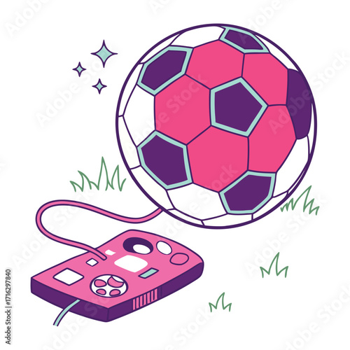 Retro gaming controller connects to a pink soccer ball for fun play