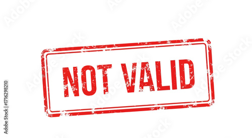 Grunge Red "NOT VALID" Stamp Distressed Mark with Bold Letters and Uneven Square Frame