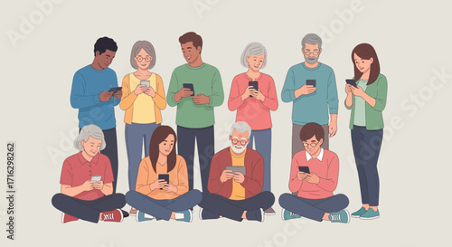 Diverse Adults Using Smartphones Connection & Technology