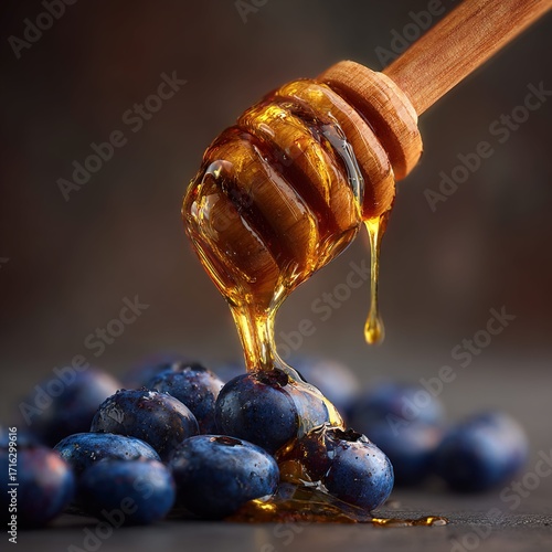 honey and blueberries