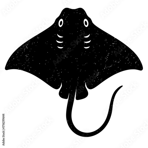 Black silhouette of a graceful manta ray for ocean-themed designs, marine life illustrations, and aquatic projects. Perfect for logos, educational content, and environmental awareness. Vector art.