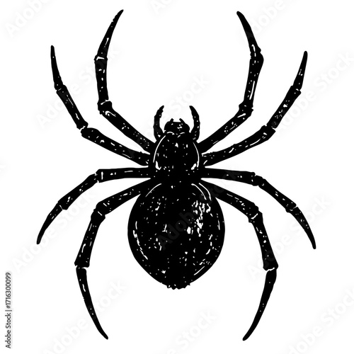 Striking Black Spider Silhouette Illustration: A Detailed Vector Graphic Depicting an Eight-Legged Arachnid, Perfect for Halloween, Spooky Themes, Educational Resources, or Creepy Design Elements & Mo