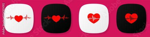 Black and white healty app icons. Heartbeat icons set