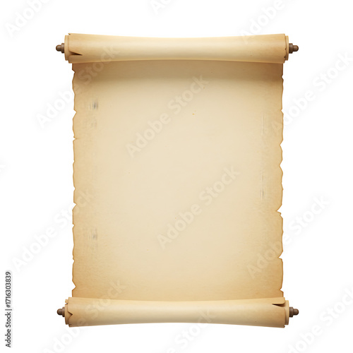 Rolled vintage paper sheet with old aesthetic texture, isolated on white or transparent background. Perfect for posters, certificates, invitations, and classic retro designs