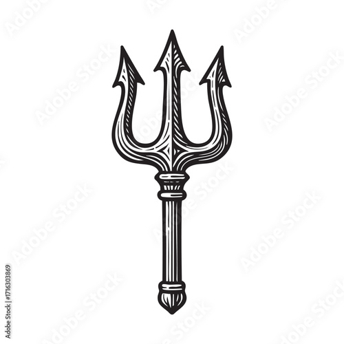 Trident in Engraving Detailed Black and White Art Style