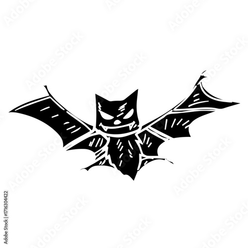 Grunge Scary Halloween Bat Silhouette Dark Wing Animal Illustration