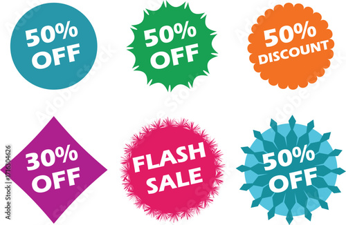 Colorful Discount Labels Vector – Promotional Stickers for Flash Sale and Percentage Offers