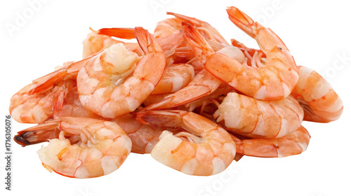 Delicious cooked shrimp piled on a white background for seafood cuisine and culinary inspiration