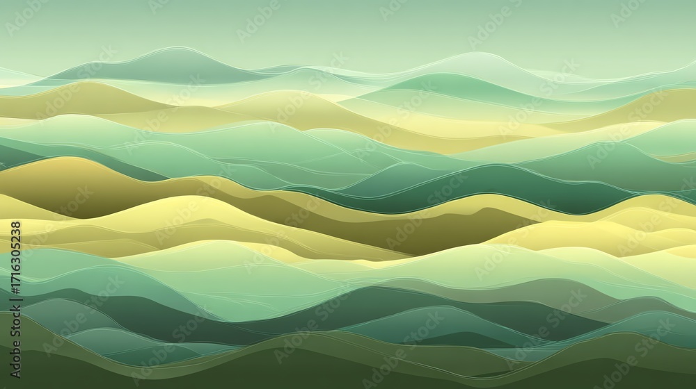 Obraz premium An abstract landscape featuring soft, flowing waves in various shades of green