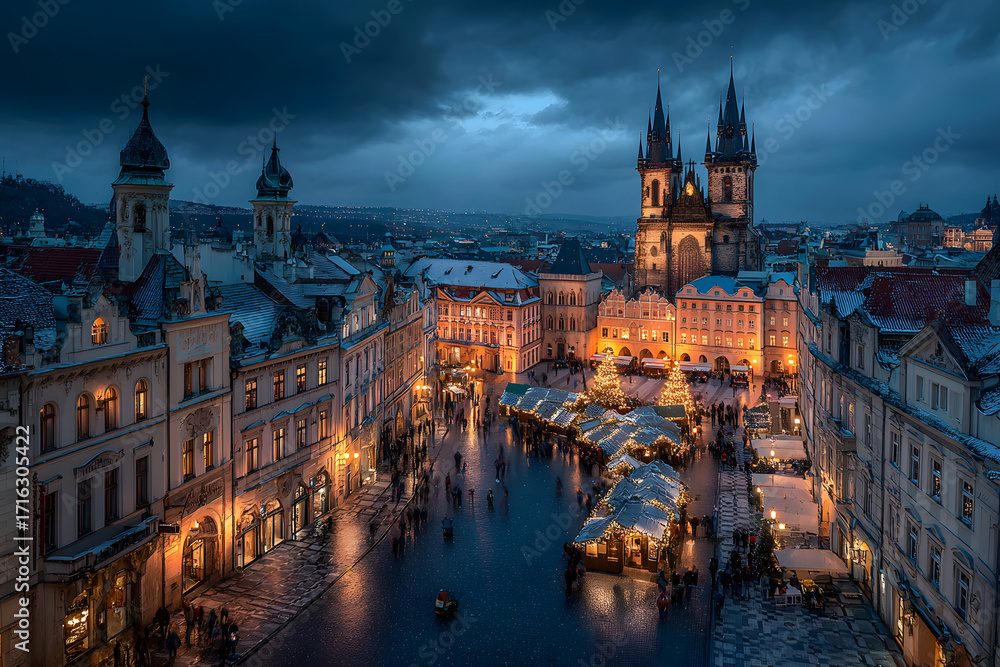 Fototapeta premium Czech Republic, Prague, Christmas market at night