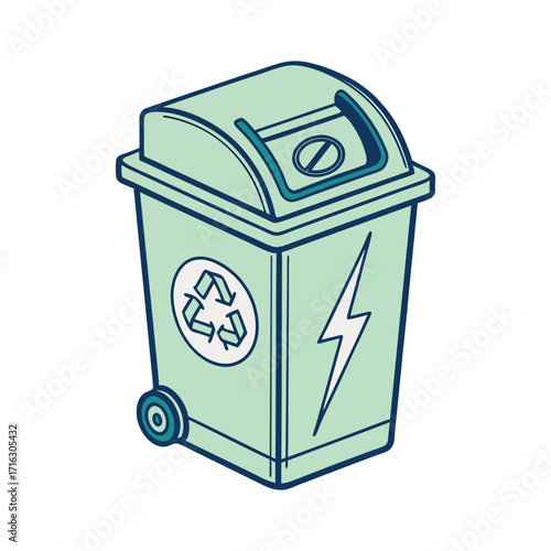 Isolated 3D illustration of a green recycle bin with a recycling symbol for garbage and paper waste