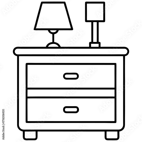 Nightstand Icon with Lamp and Drawers
