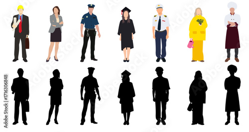 People group different job and occupations character vector design and silhouette. Labor Day.