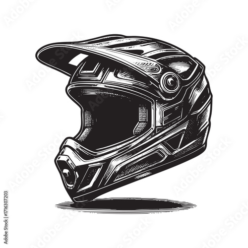 Racing helmet  in Engraving Detailed Black and White Art Style