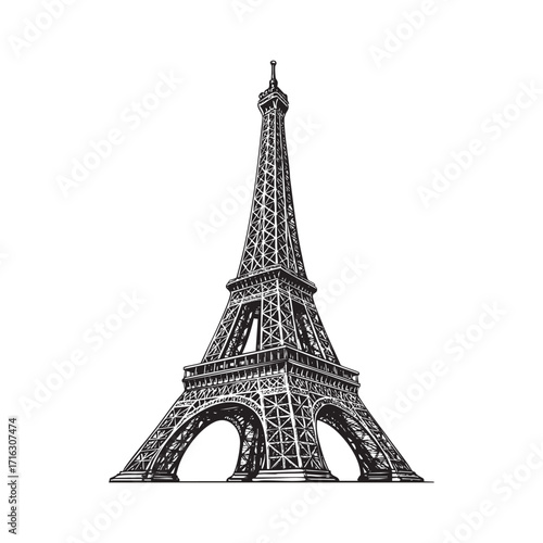 Eiffel tower landscape in black and white Line Art