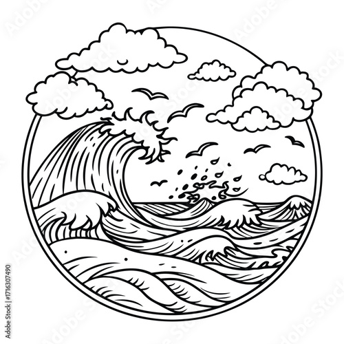 Seabreeze kids line art t shirt design silhouette and vector, detailed illustration perfect for relaxation and stress relief, ideal for coloring books or printable art therapy.