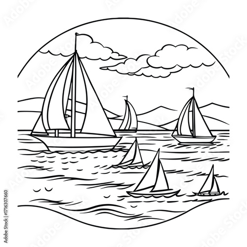 Seabreeze kids line art t shirt design silhouette and vector, detailed illustration perfect for relaxation and stress relief, ideal for coloring books or printable art therapy.