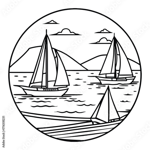 Seabreeze kids line art t shirt design silhouette and vector, detailed illustration perfect for relaxation and stress relief, ideal for coloring books or printable art therapy.