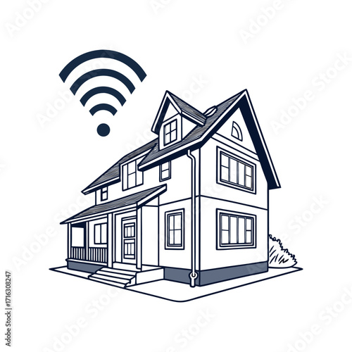 Residential architecture illustration with a real estate sign