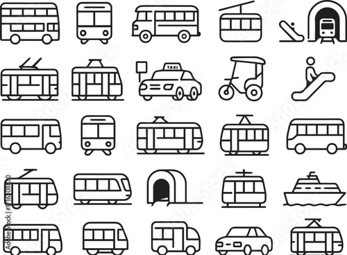 Transportation Icons Buses Trains Trams Cable Cars and More
