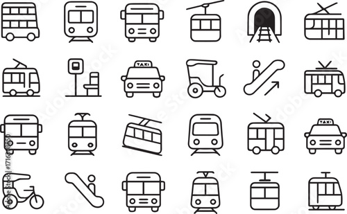 Collection of transportation icons buses trams trains and more